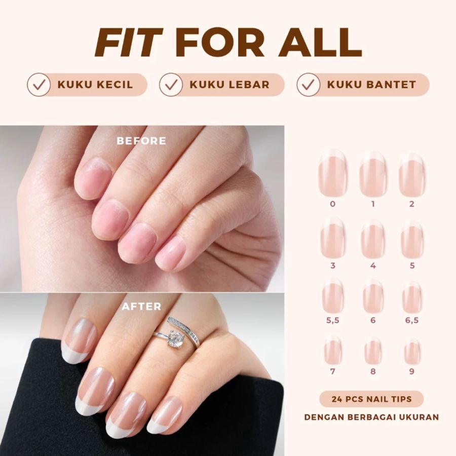 Eze Nails Best French Forever Kuku Palsu Tempel 1 Pack 11gram