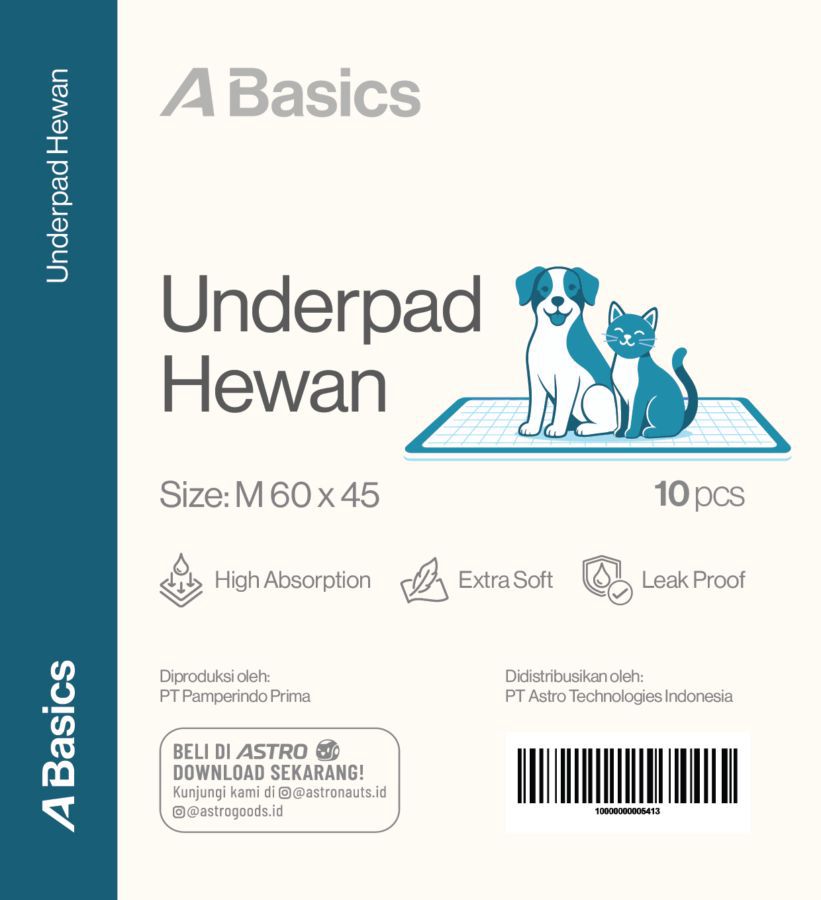 Underpad Hewan M 60 x 45 cm A Basics Isi 10 pcs 1pack