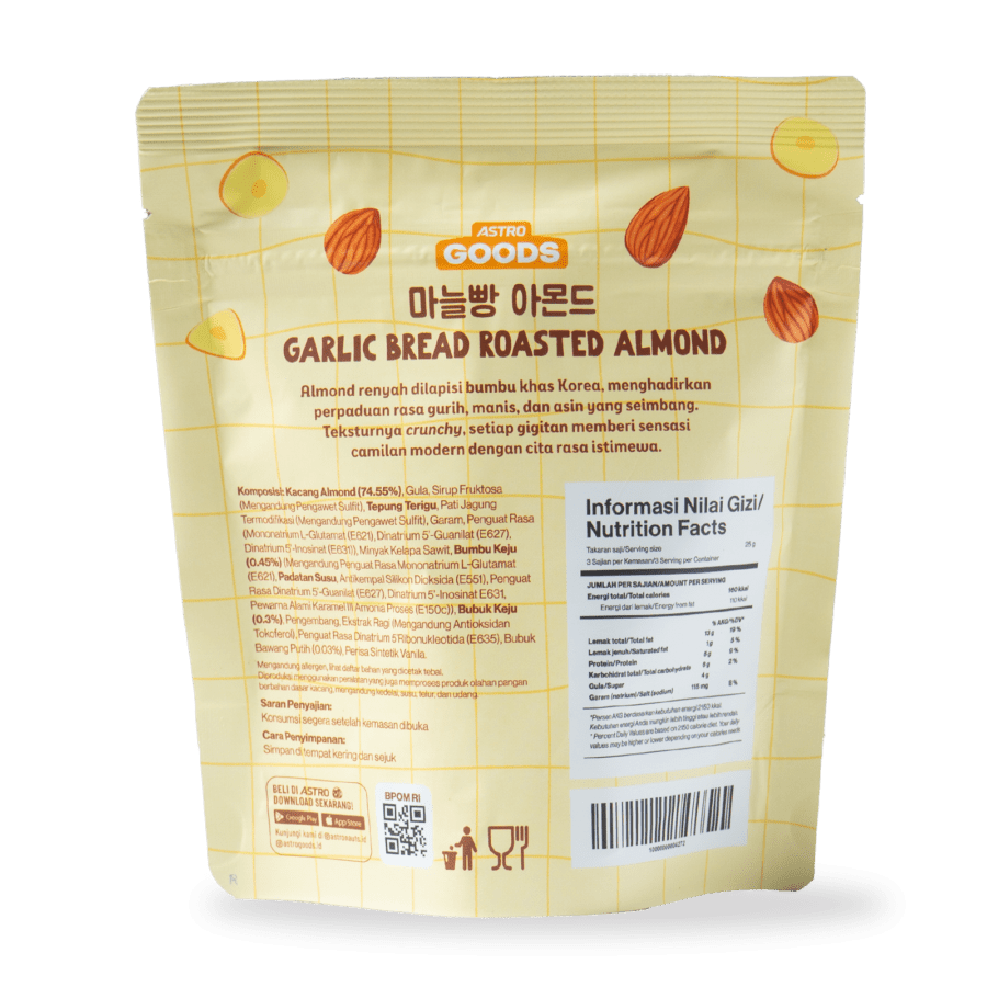 Korean Garlic Bread Almond Astro Goods 80 gram 1pcs