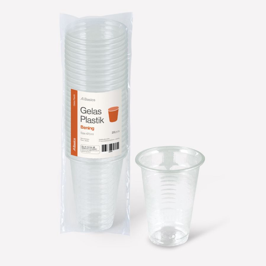 Gelas Plastik Bening A Basics 470ml Isi 25 pcs 1pack