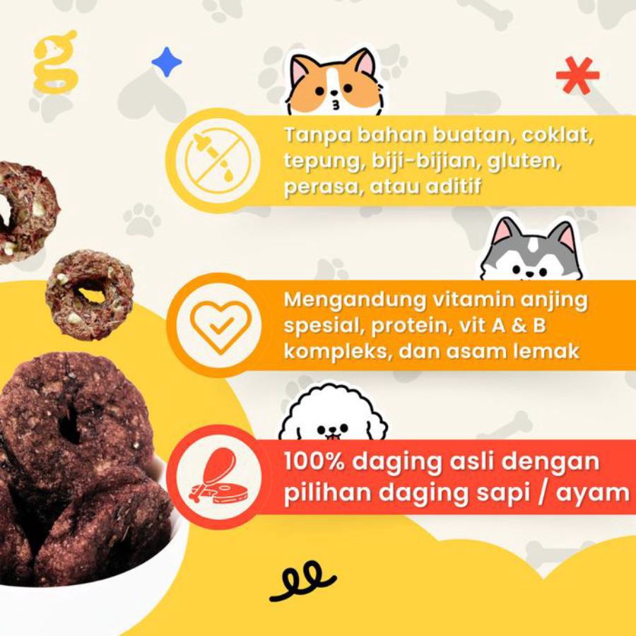 Godoggie Healthy Dog Donuts Beef Snack Anjing 100gram