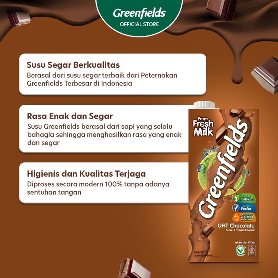 Greenfields Chocolate Susu UHT Less Sugar