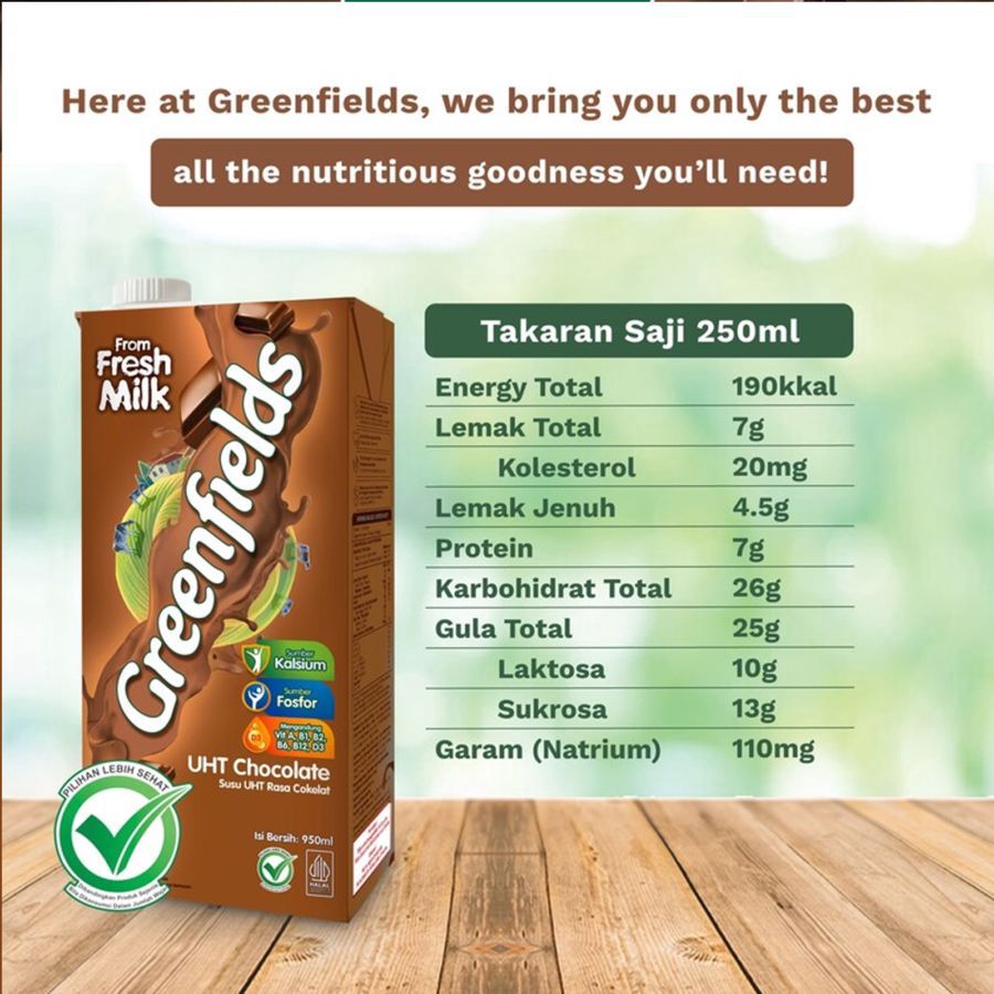 Greenfields Chocolate Susu UHT Less Sugar