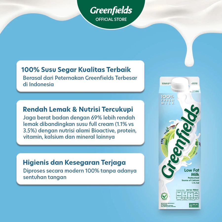 Greenfields Fresh Milk Low Fat 950ml