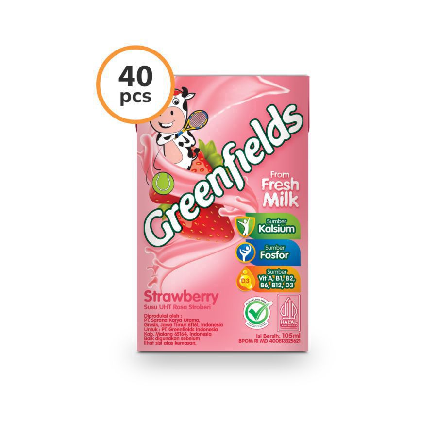 Greenfields Strawberry Susu UHT 105 ml 40pcs