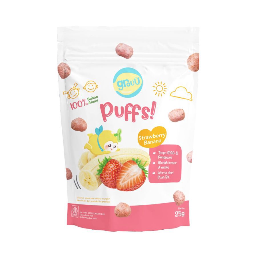 Grouu Puffs! Strawberry Banana Snack Bayi 25gram