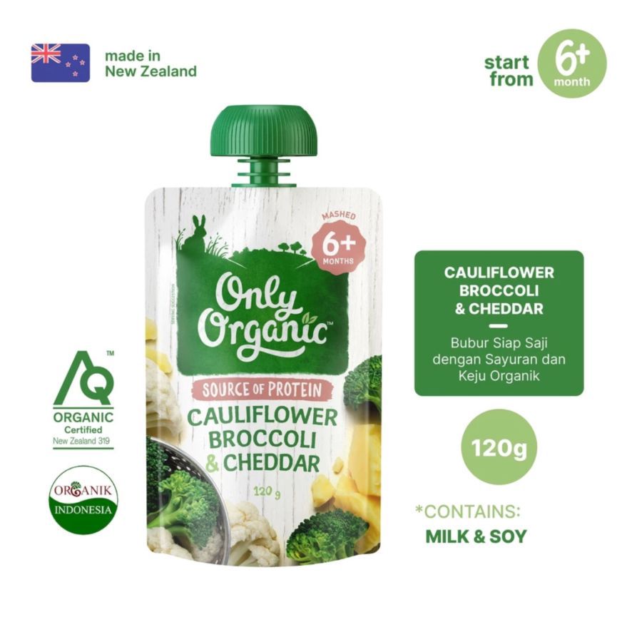 Only Organic Source of Protein Cauliflower, Broccoli, & Cheddar 6+ Months Makanan Bayi 120gram