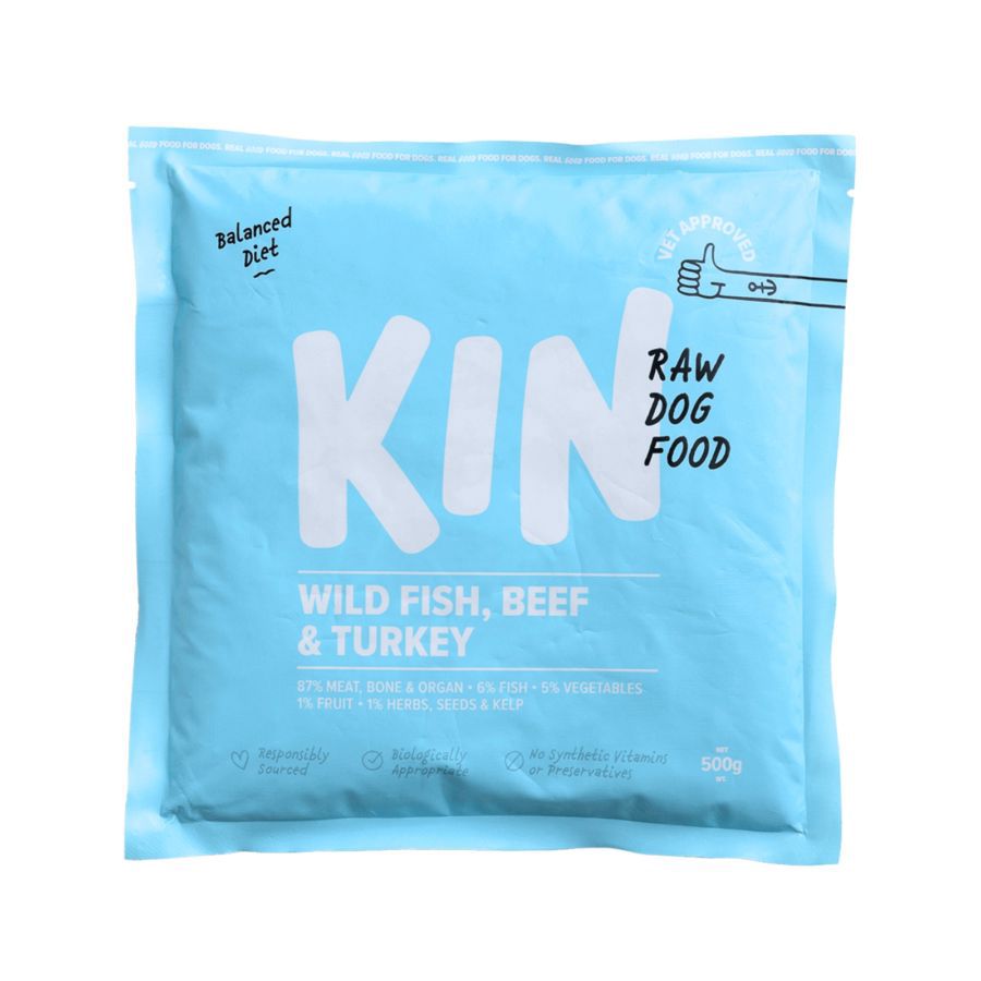 Kin Raw Dog Food Wild Fish, Beef & Turkey Makanan Anjing 500gram