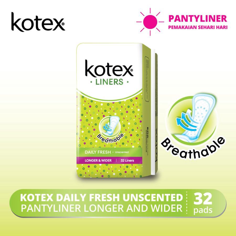 Kotex Liners Aloe Vera Daily Aroma Fresh Longer & Wider Pembalut Kewanitaan 32pads