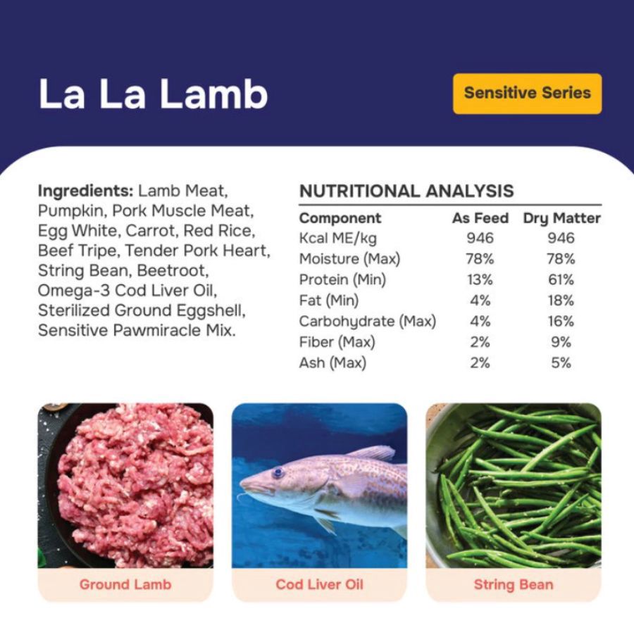 Pawmeals Sensitive Series La La Lamb Cooked Makanan Anjing Basah 500gram