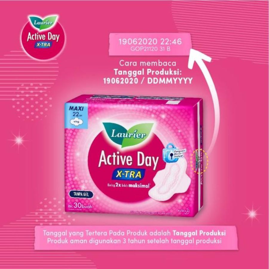 Laurier Active Day X-tra Maxi Wing 22 cm Pembalut Kewanitaan 30pads