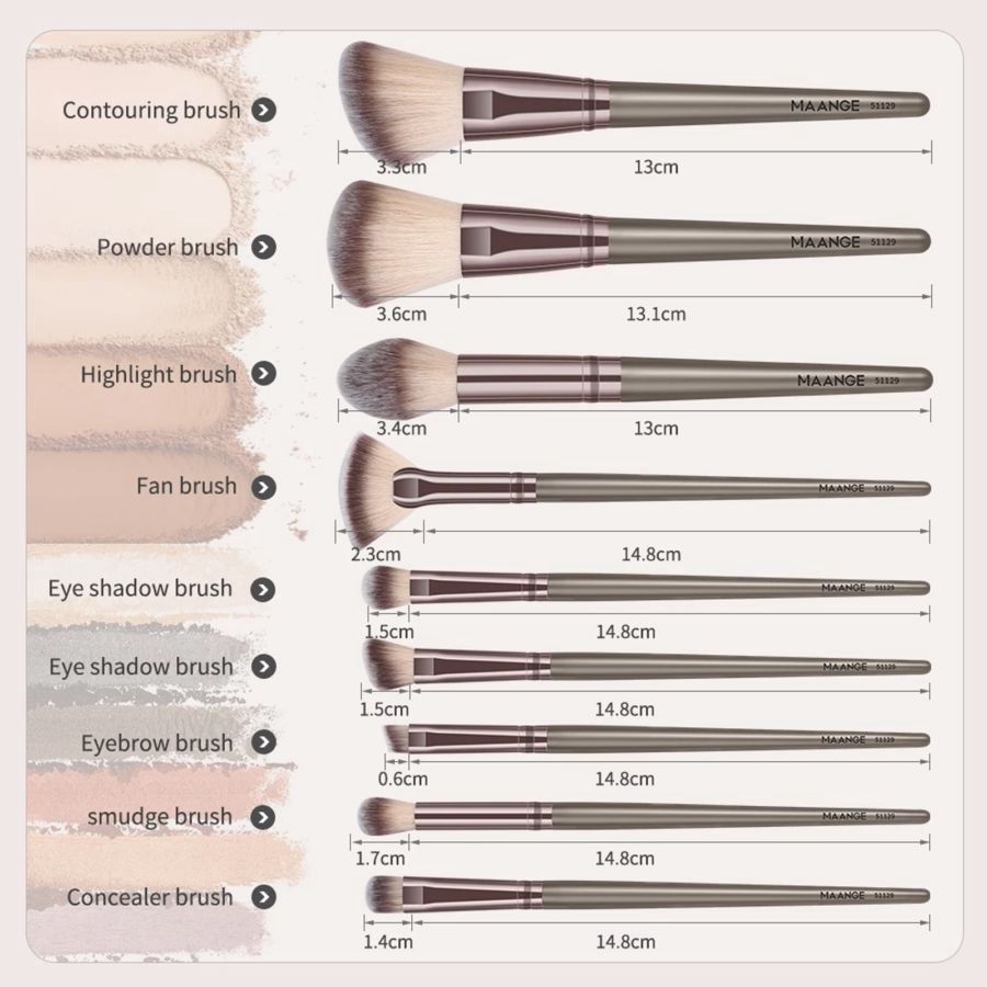 MAANGE 9pcs Makeup Brush Set Champagne 1pack