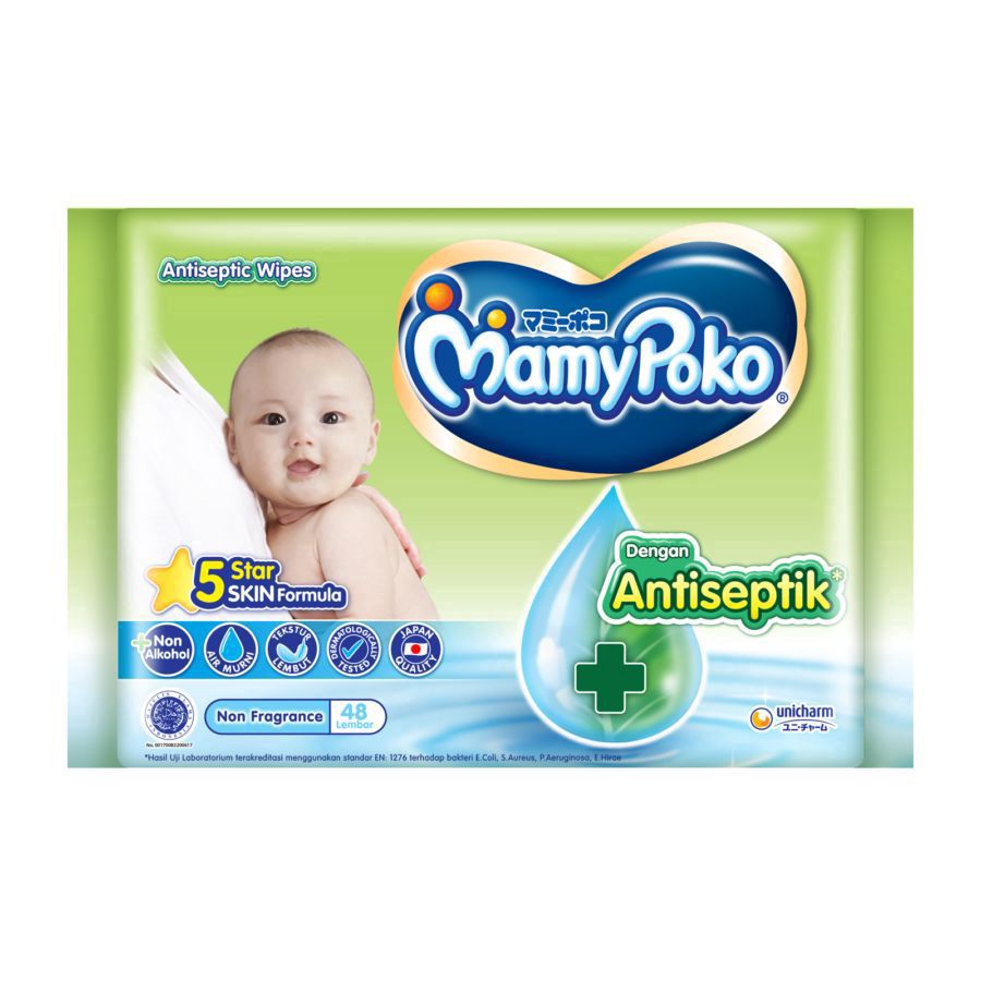 Mamypoko Antiseptic Wipes Non Fragrance Tisu Basah 48sheets