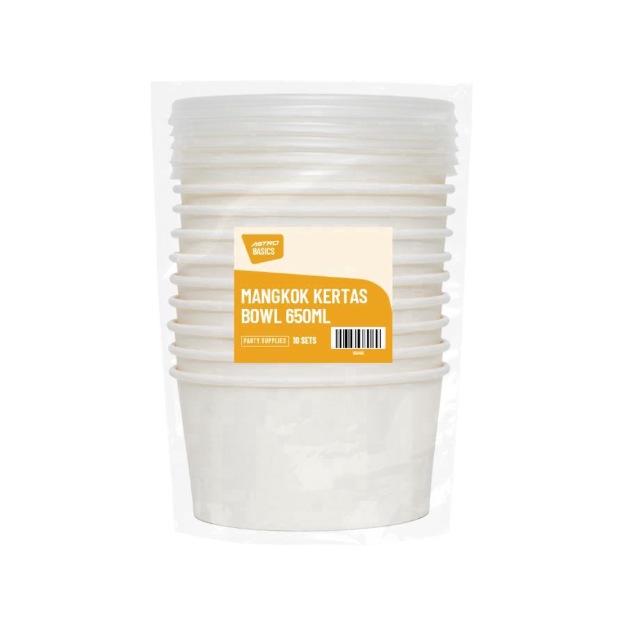 Mangkok Kertas Bowl Kapasitas 650 ml A Basics 10pcs