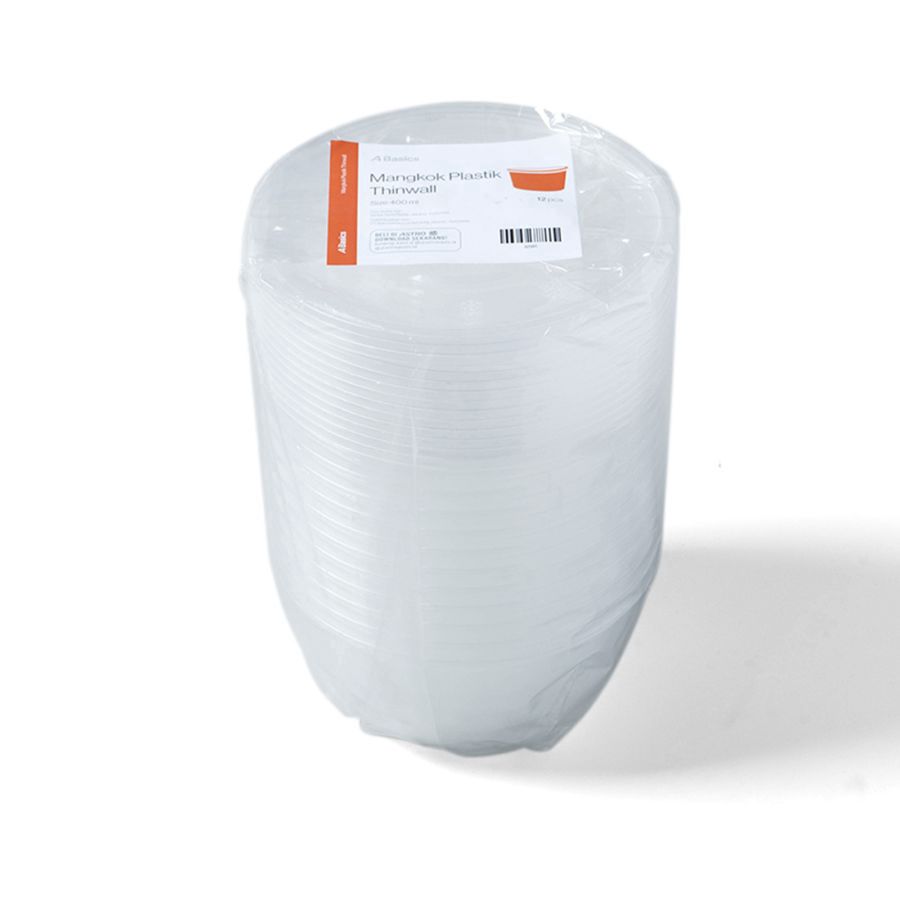 Mangkok Plastik Thinwall Bowl Kapasitas 400 ml A Basics 12pcs