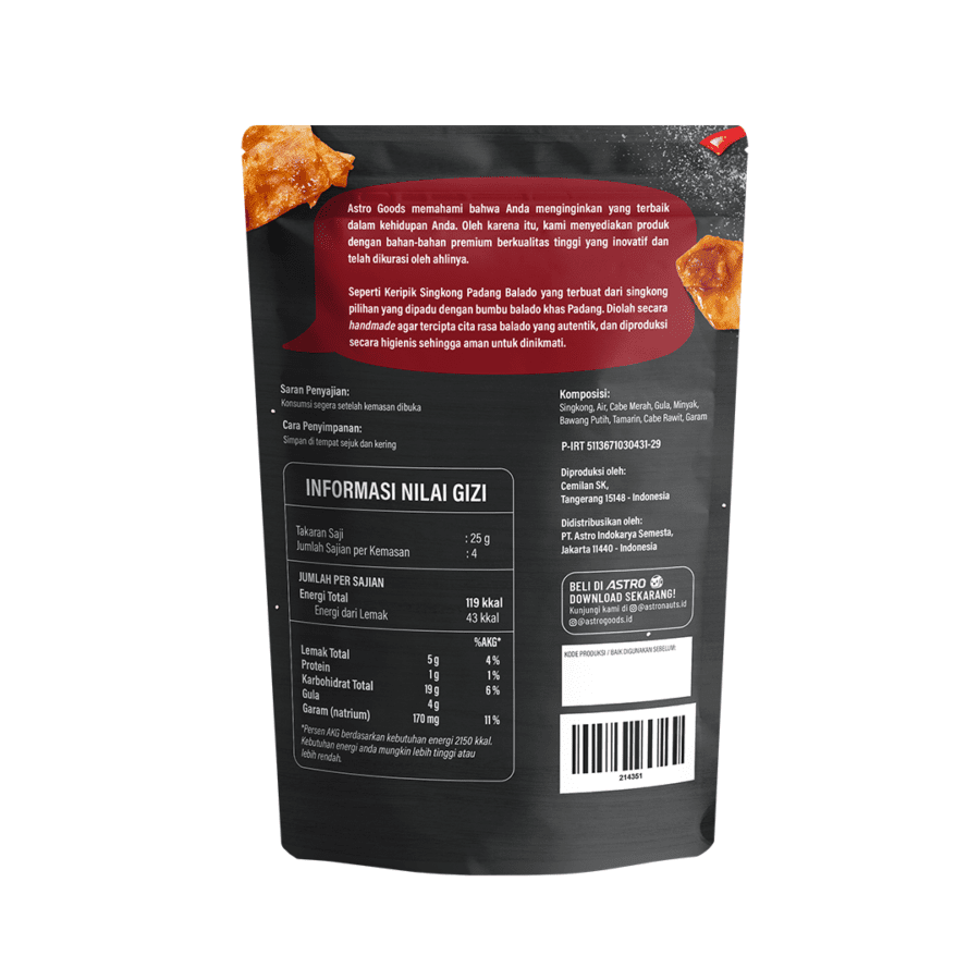 Cassava Chips Padang Balado Astro Goods 100gram