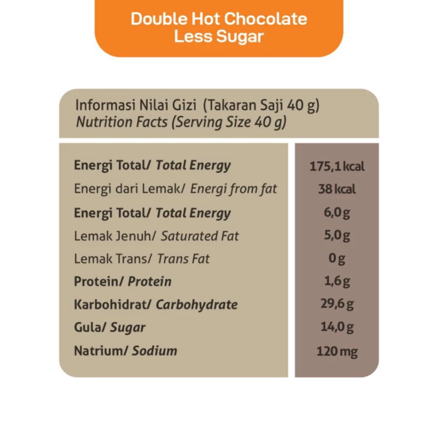 CY Double Hot Chocolate Less Sugar 3in1 Box 8pcs x 40 gram 1box