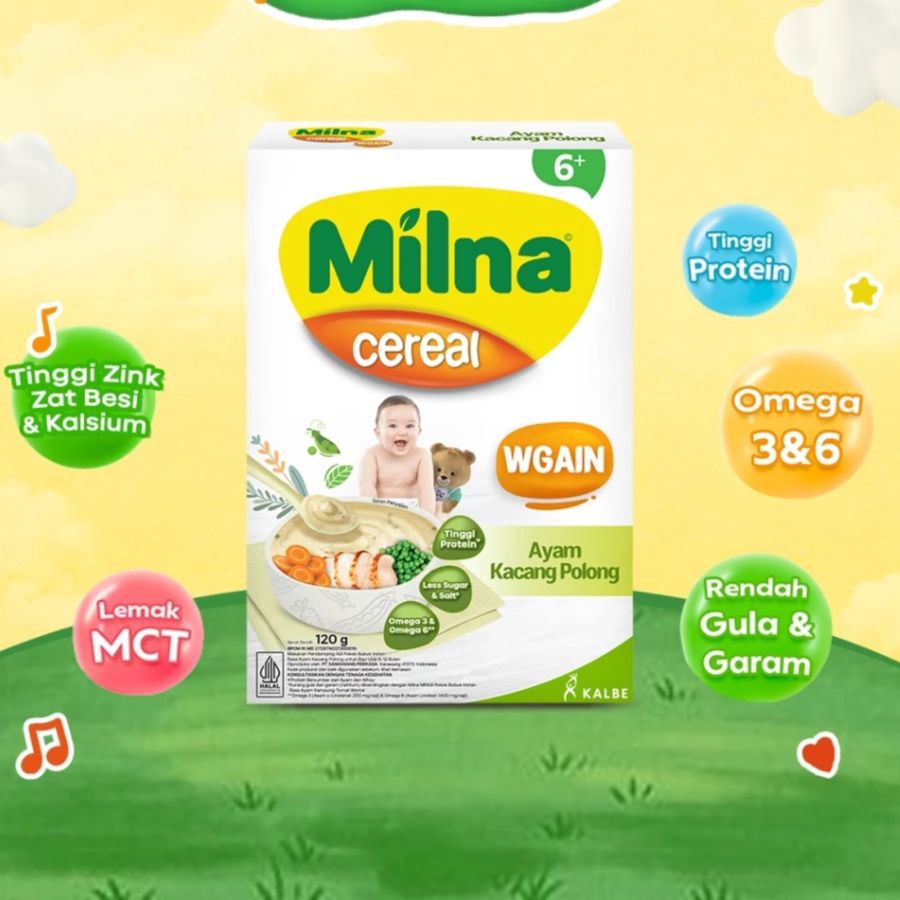 Milna Wgain Ayam Kacang Polong Bubur Bayi 6+ Bulan 120gram