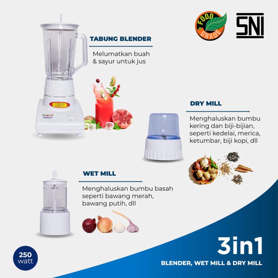 Miyako Blender 3 in 1 Putih 1 Liter BL102PL 1pcs