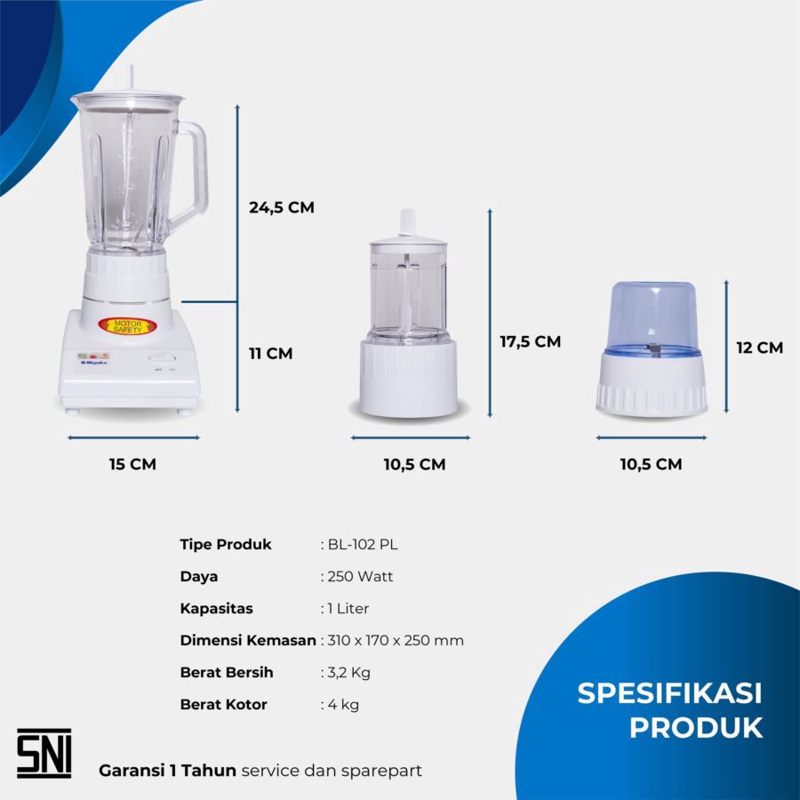 Miyako Blender 3 in 1 Putih 1 Liter BL102PL 1pcs