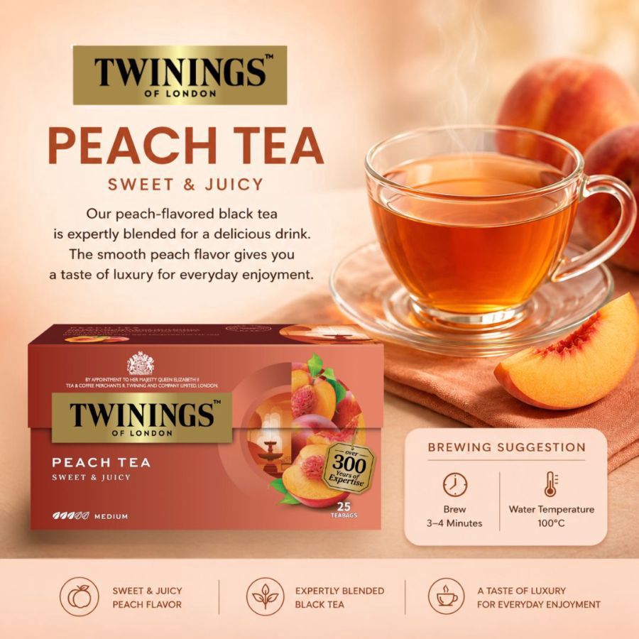 Twinings Peach Tea Flavoured Teh Celup 25bags