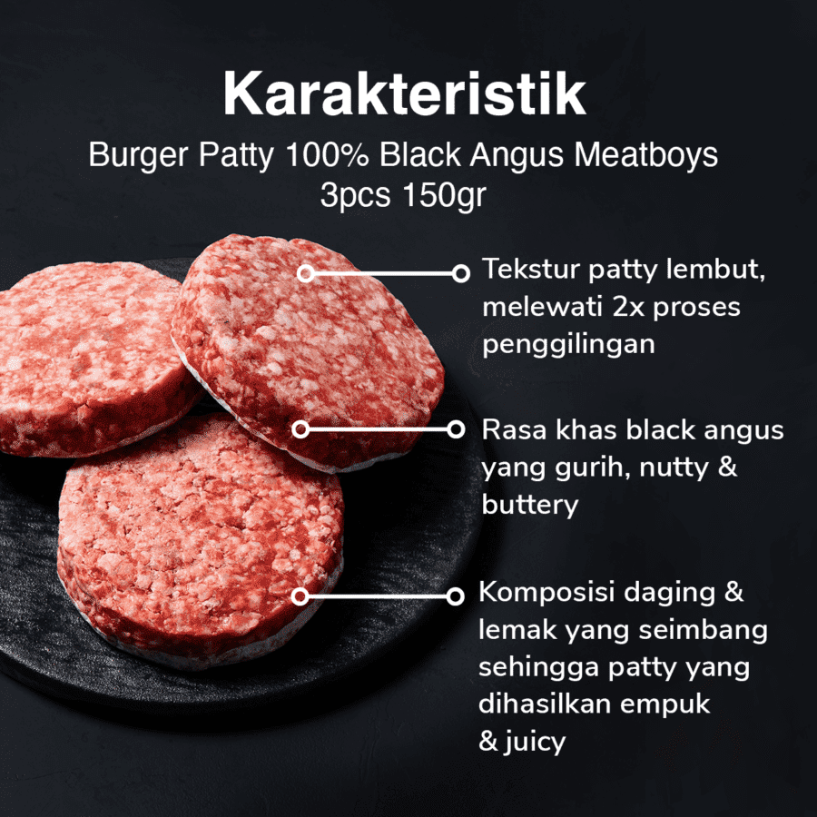 Burger Patty 100% Black Angus Meatboys isi 3pcs 450gram