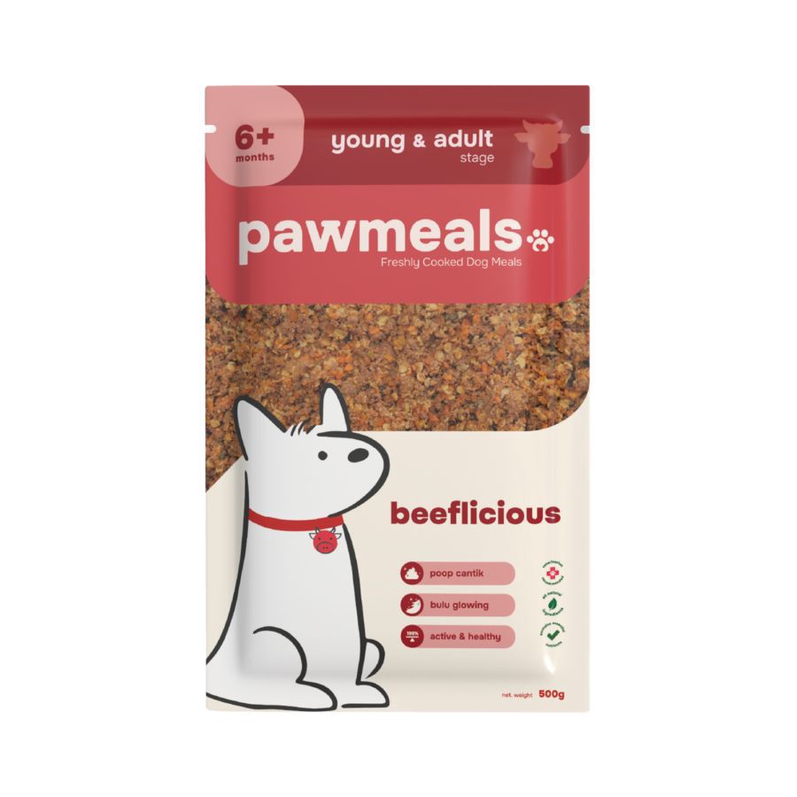 Pawmeals Young & Adult Beeflicious Cooked Makanan Anjing Basah 500gram