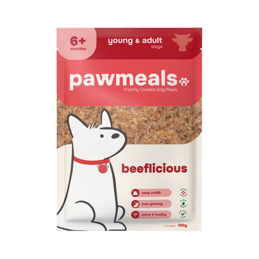 Pawmeals Young & Adult Beeflicious Cooked Makanan Anjing Basah 100gram