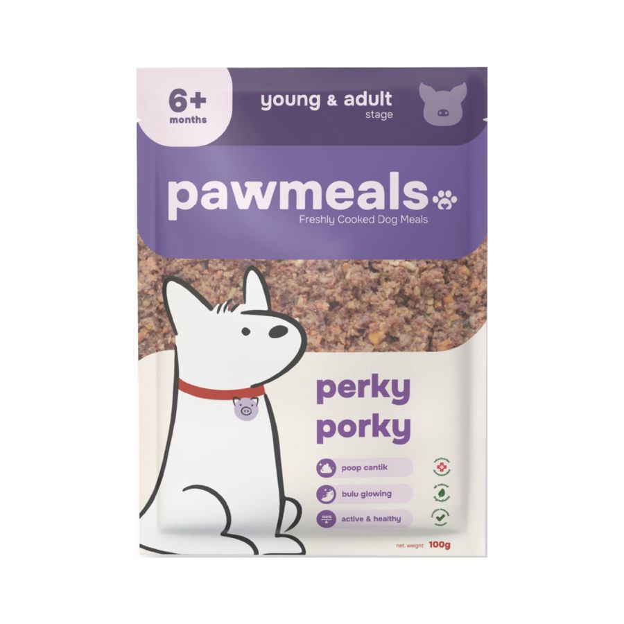 Pawmeals Freshly Cooked Perky Porky Young & Adult Makanan Basah Anjing 100gram