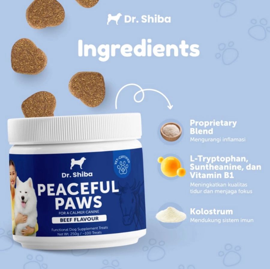 Dr. Shiba Peaceful Paws Beef Flavour Dog Suplement 250gram