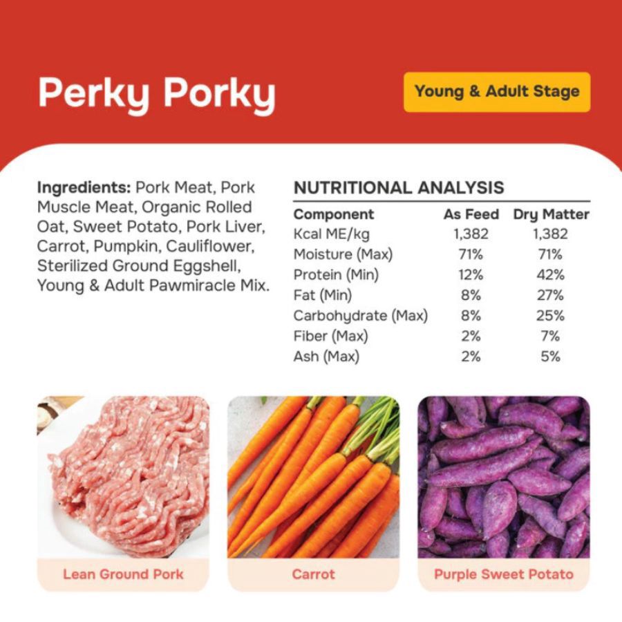 Pawmeals Freshly Cooked Perky Porky Young & Adult Makanan Basah Anjing 100gram
