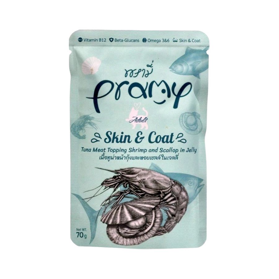 Pramy Skin & Coat Tuna & Shrimp Adult Wet Cat Food 70gram