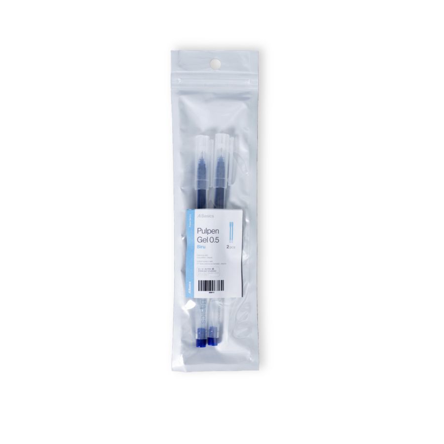 Pulpen Gel 0,5mm Biru A Basics 2pcs