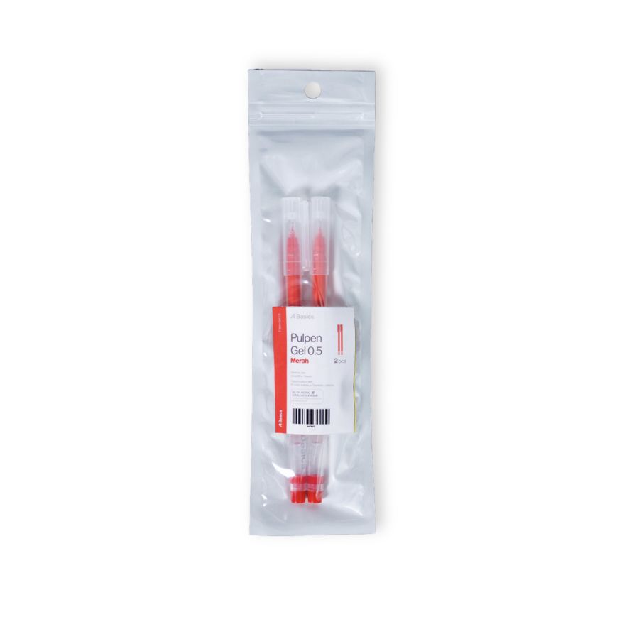 Pulpen Gel 0,5mm Merah A Basics 2pcs