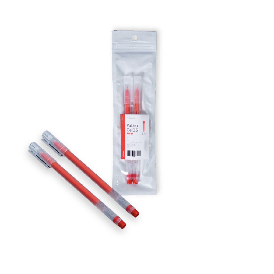Pulpen Gel 0,5mm Merah A Basics 2pcs