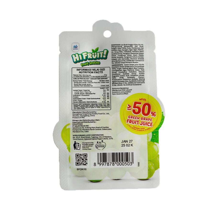 HI FRUIT! Fruit Snacks Green Grape Flavor