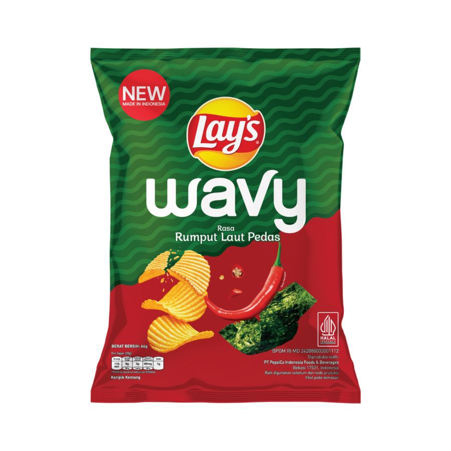 Lay's Wavy Keripik Kentang Snack Rasa Rumput Laut Pedas 64gram