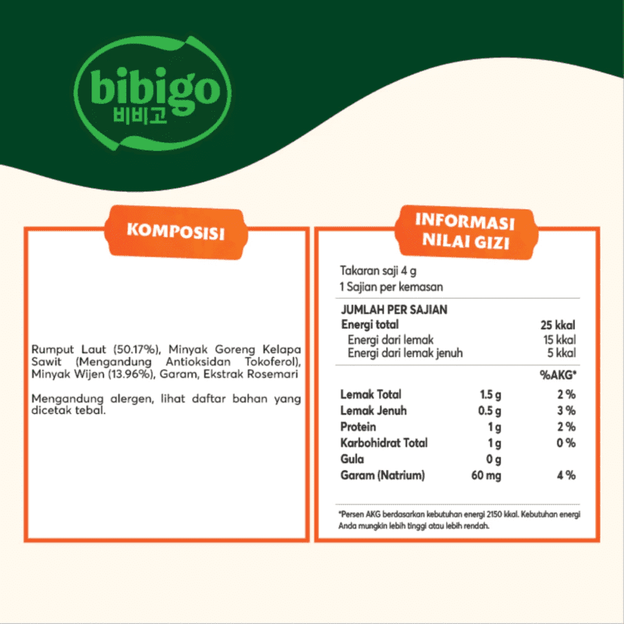 Bibigo Korean Style Seaweed Original 4gram (2+1)