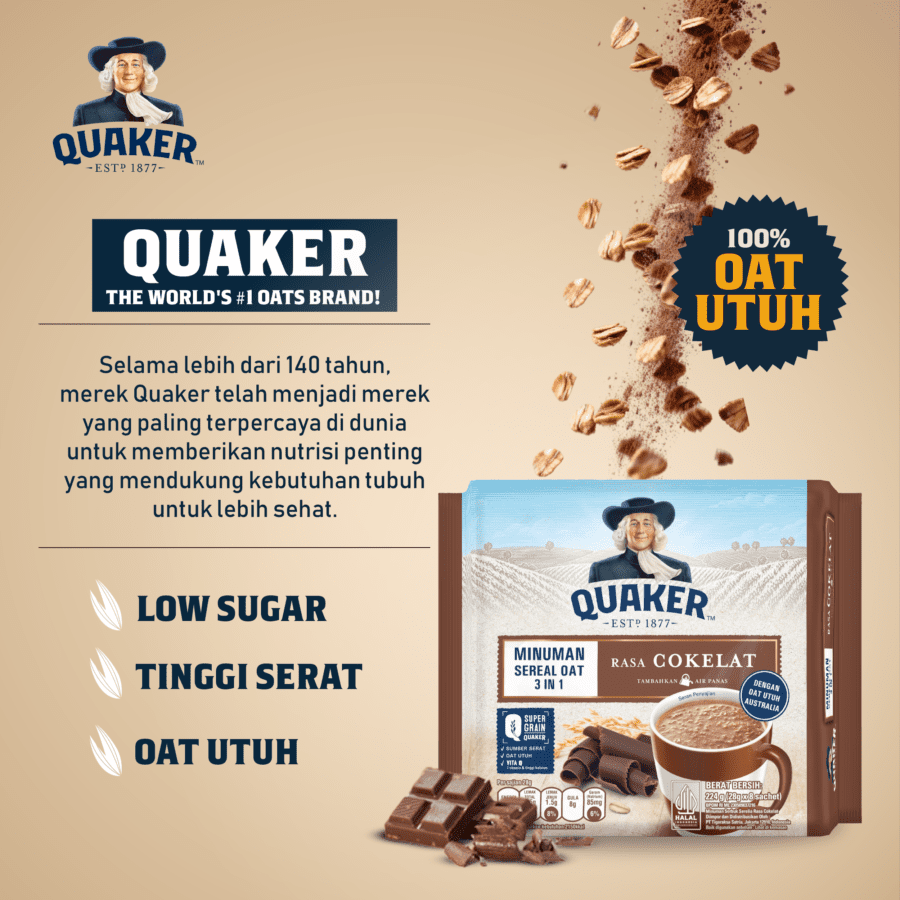Quaker 3in1 Cokelat Minuman Sereal Oat (28gr x 8 sachet) 224gram
