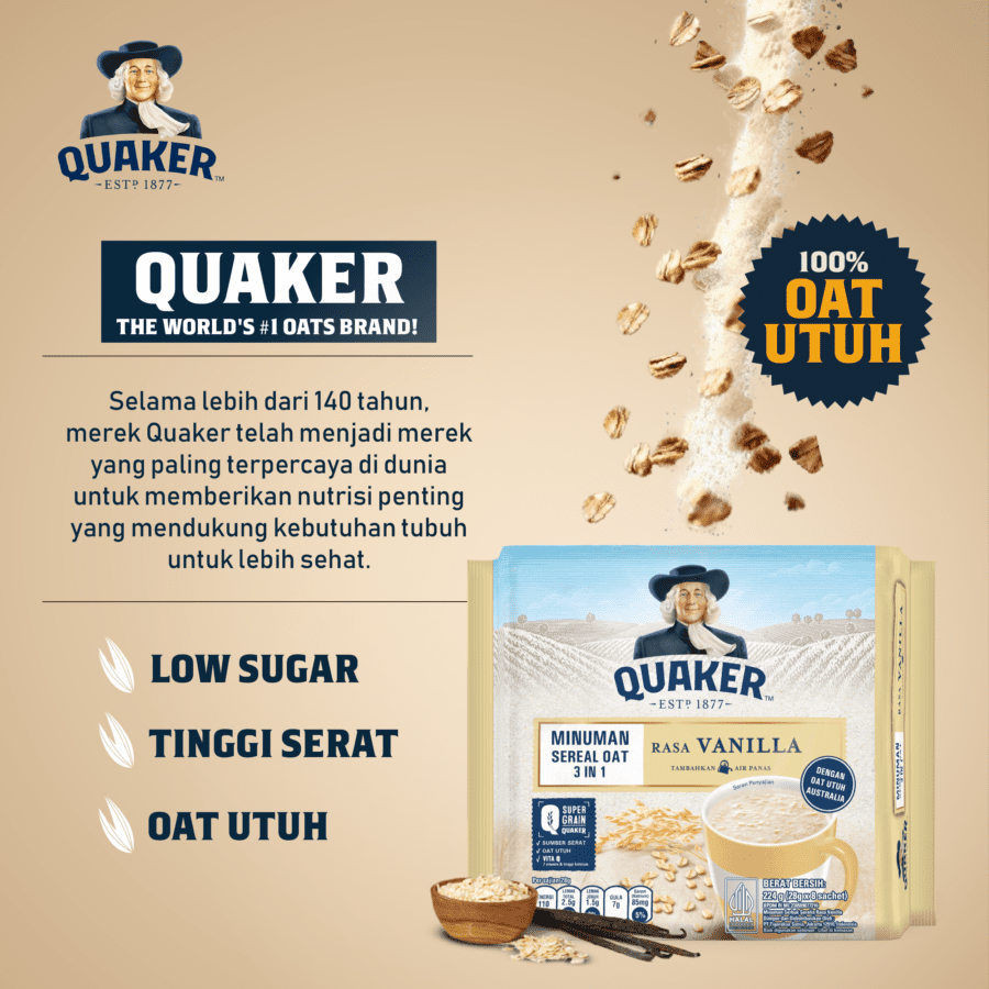 Quaker 3in1 Vanilla Minuman Sereal Oat (28gr x 8 sachet) 224gram