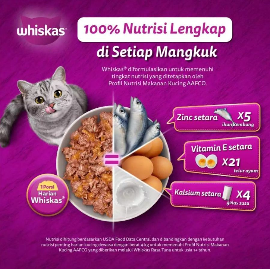 WHISKAS Tuna & Mackerel Adult Makanan Kucing Basah 70gram