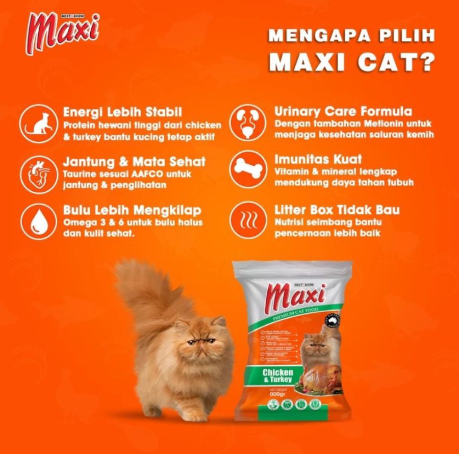 Maxi Chicken & Turkey Makanan Kucing Kering 800gram