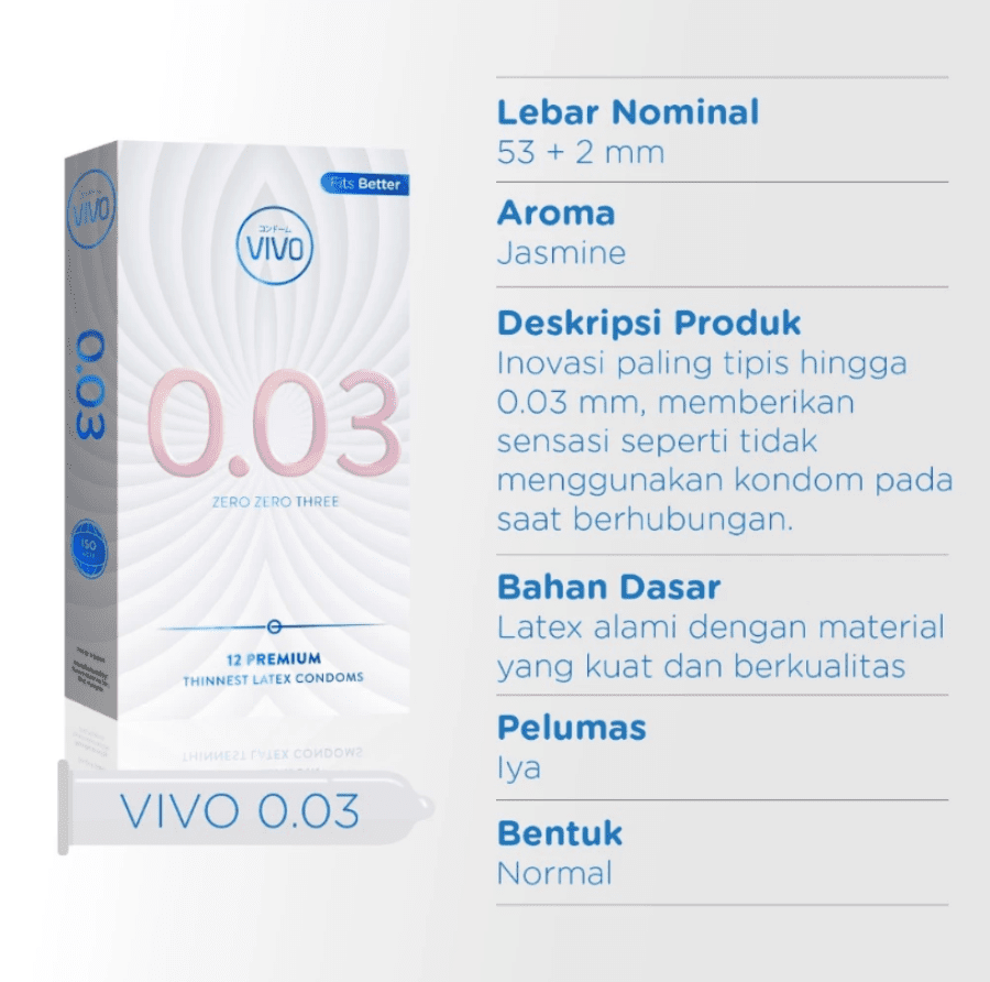 Vivo 0.03 Thinnest Premium Kondom Pria 12sachets