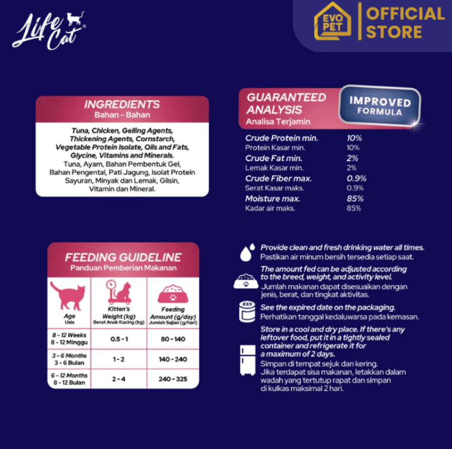 Life Cat Tuna Kitten Makanan Kucing Basah Pouch 85gram