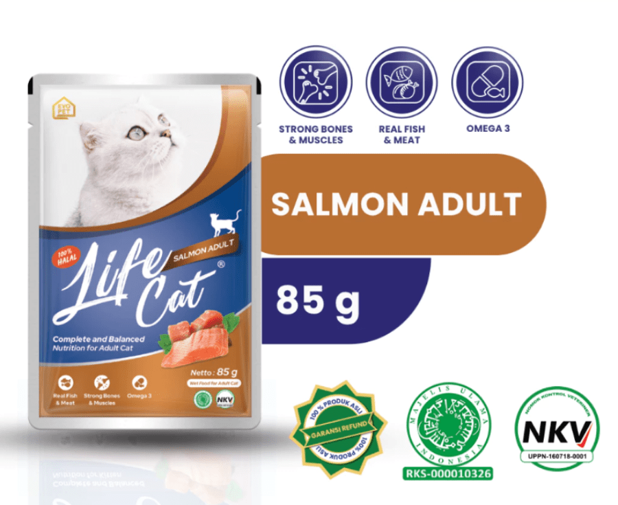 Life Cat Salmon Adult Makanan Kucing Basah Pouch 85gram