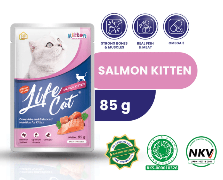 Life Cat Salmon Kitten Makanan Kucing Basah Pouch 85gram