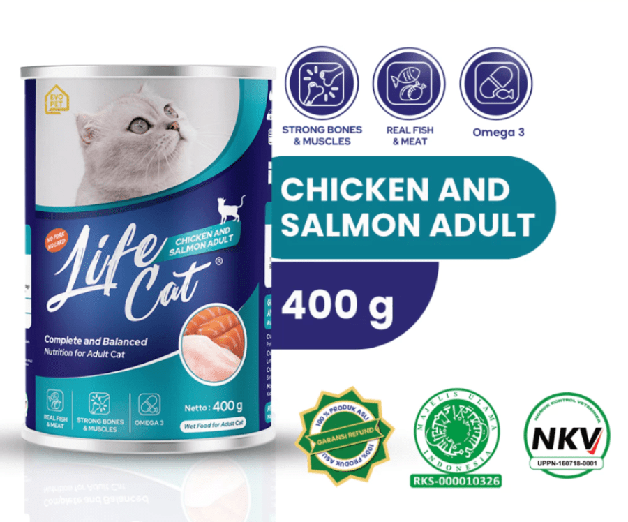 Life Cat Chicken & Salmon Adult Makanan Kucing Basah Kaleng