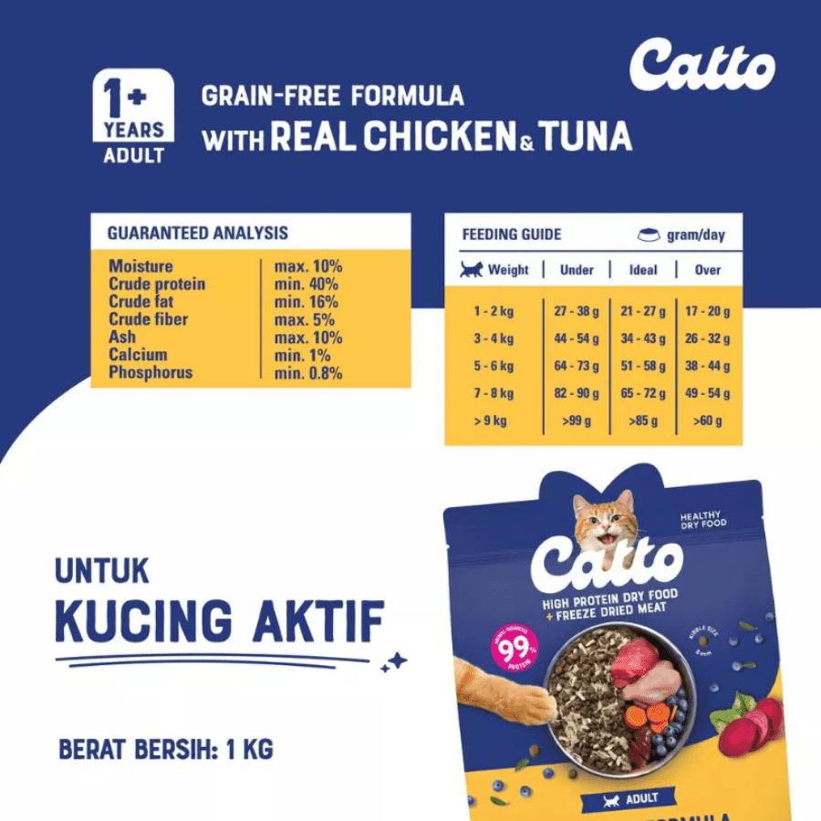 Catto Grain Free Chicken & Tuna Adult Makanan Kucing Kering