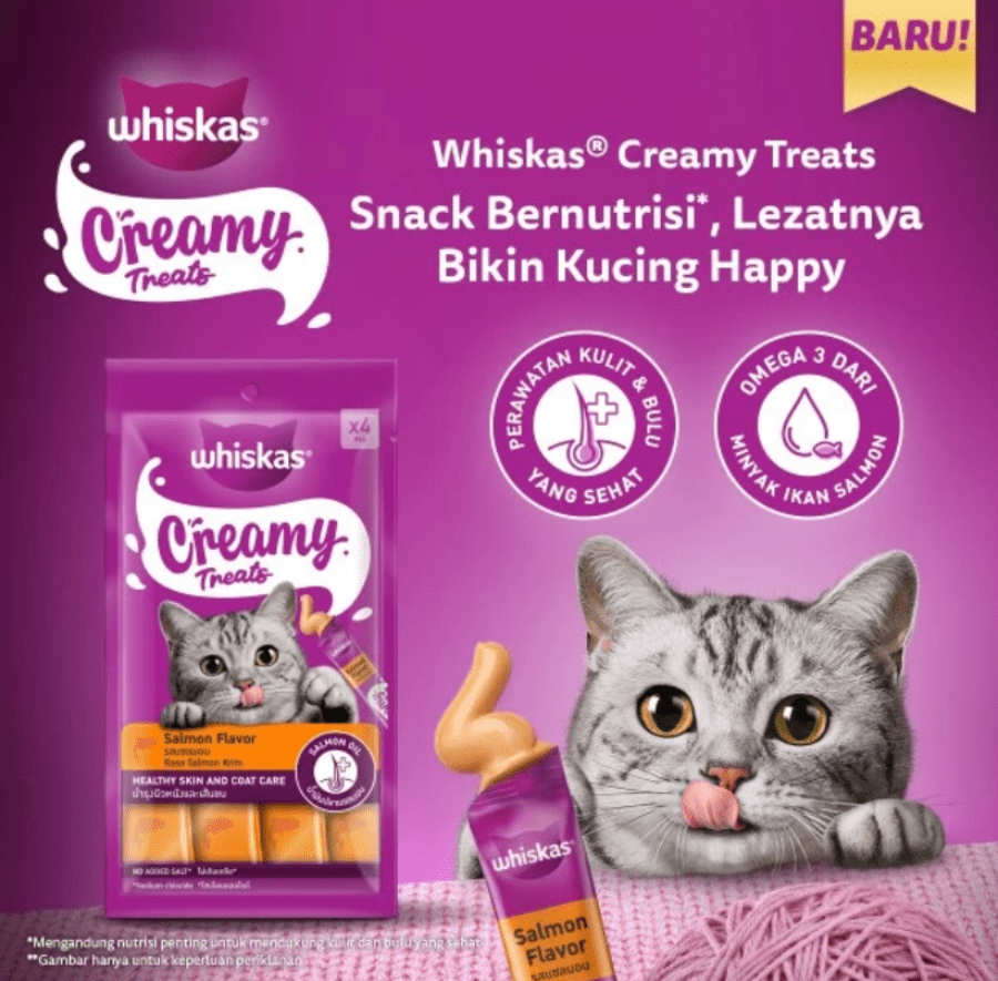 Whiskas Creamy Treats Salmon Snack Kucing 20 pcs x 12 gram 1pack