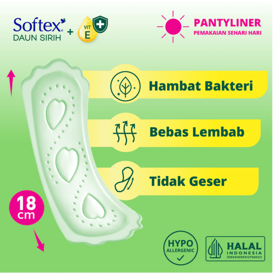 Softex Daun Sirih Longer Wider 18cm Pantyliner 30pads